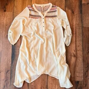 ✨ Umgee Boho Embroidered Tunic Top | Cream | 3/4 Roll-Tab Sleeves | Size M ✨